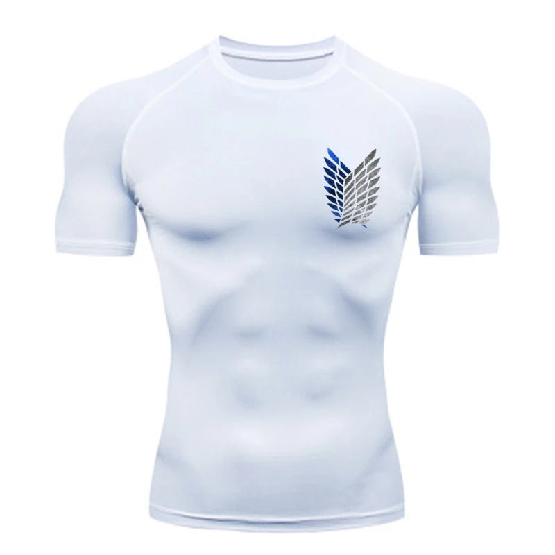 Short Sleeve Revena™ "Attack On Titan" Pattern Elastic Compression Shirt