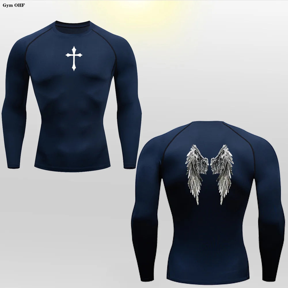 Long Sleeve Revena™ "Angel" Pattern Elastic Compression Shirt