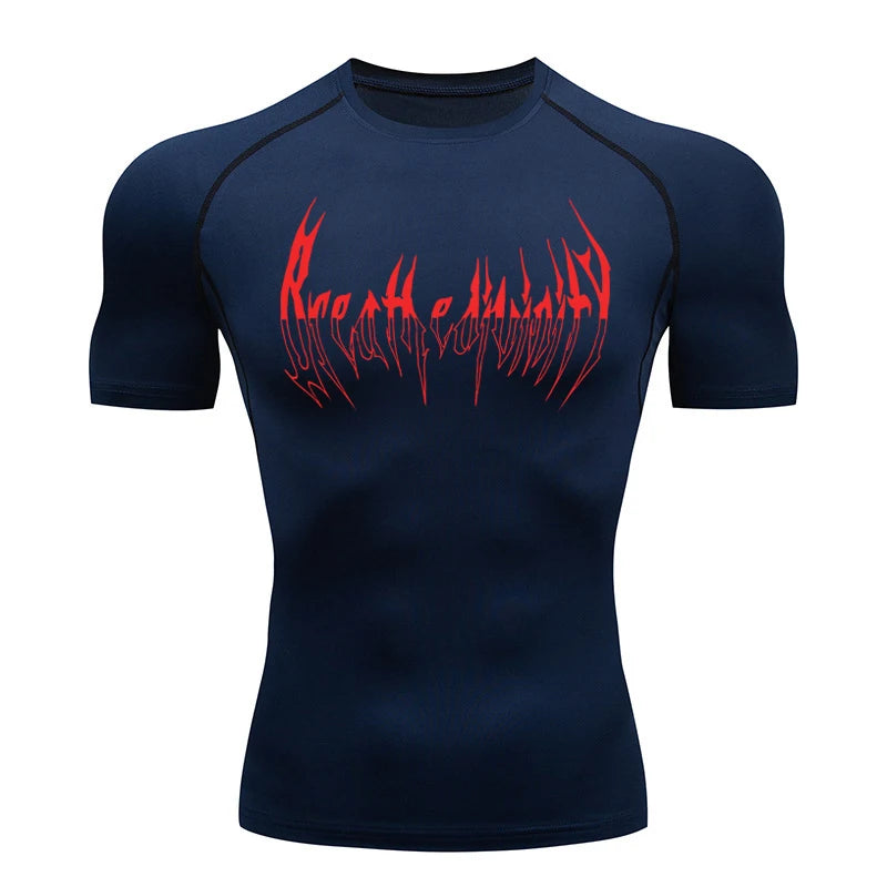 Short Sleeve Revena™ "Breathe Divinity" Pattern Elastic Compression Shirt