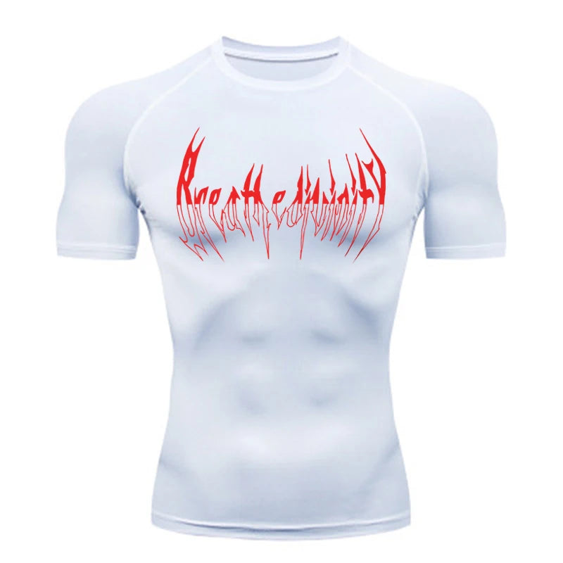 Short Sleeve Revena™ "Breathe Divinity" Pattern Elastic Compression Shirt