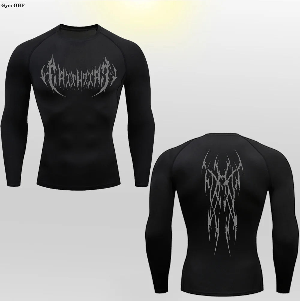 Long Sleeve Revena™ "Gothicah" Pattern Elastic Compression Shirt