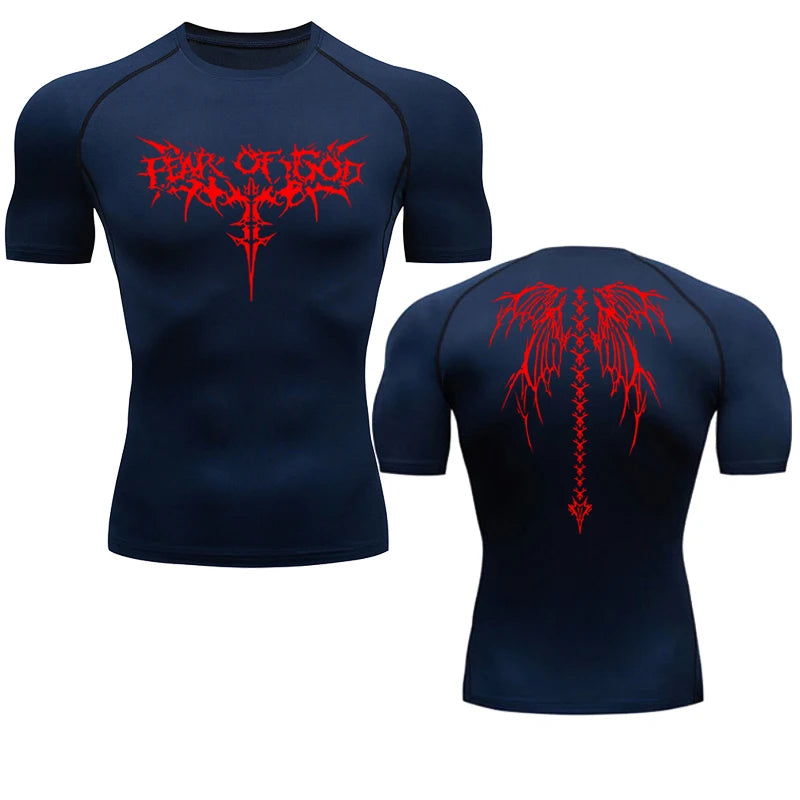 Short Sleeve Revena™ "Fear Of God" Pattern Elastic Compression Shirt