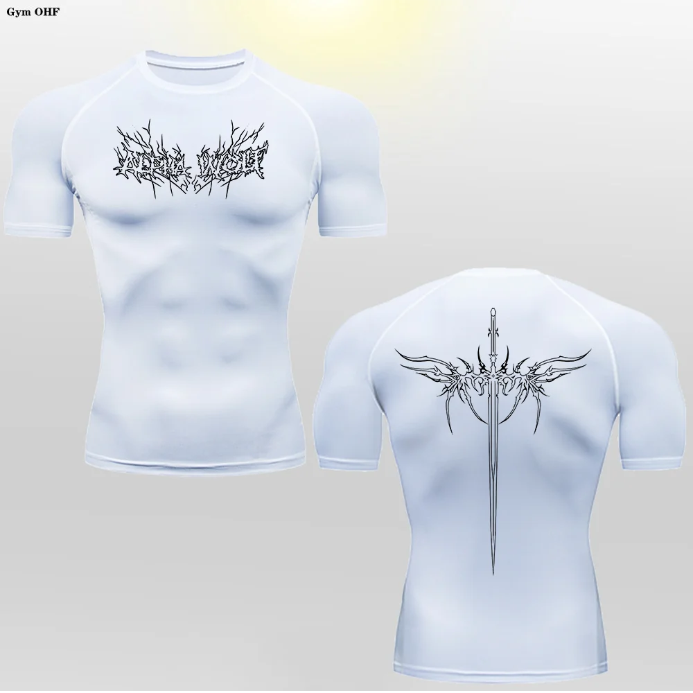 Short Sleeve Revena™ "Alpha Wolf" Pattern Elastic Compression Shirt