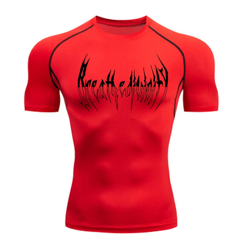 Short Sleeve Revena™ "Breathe Divinity" Pattern Elastic Compression Shirt
