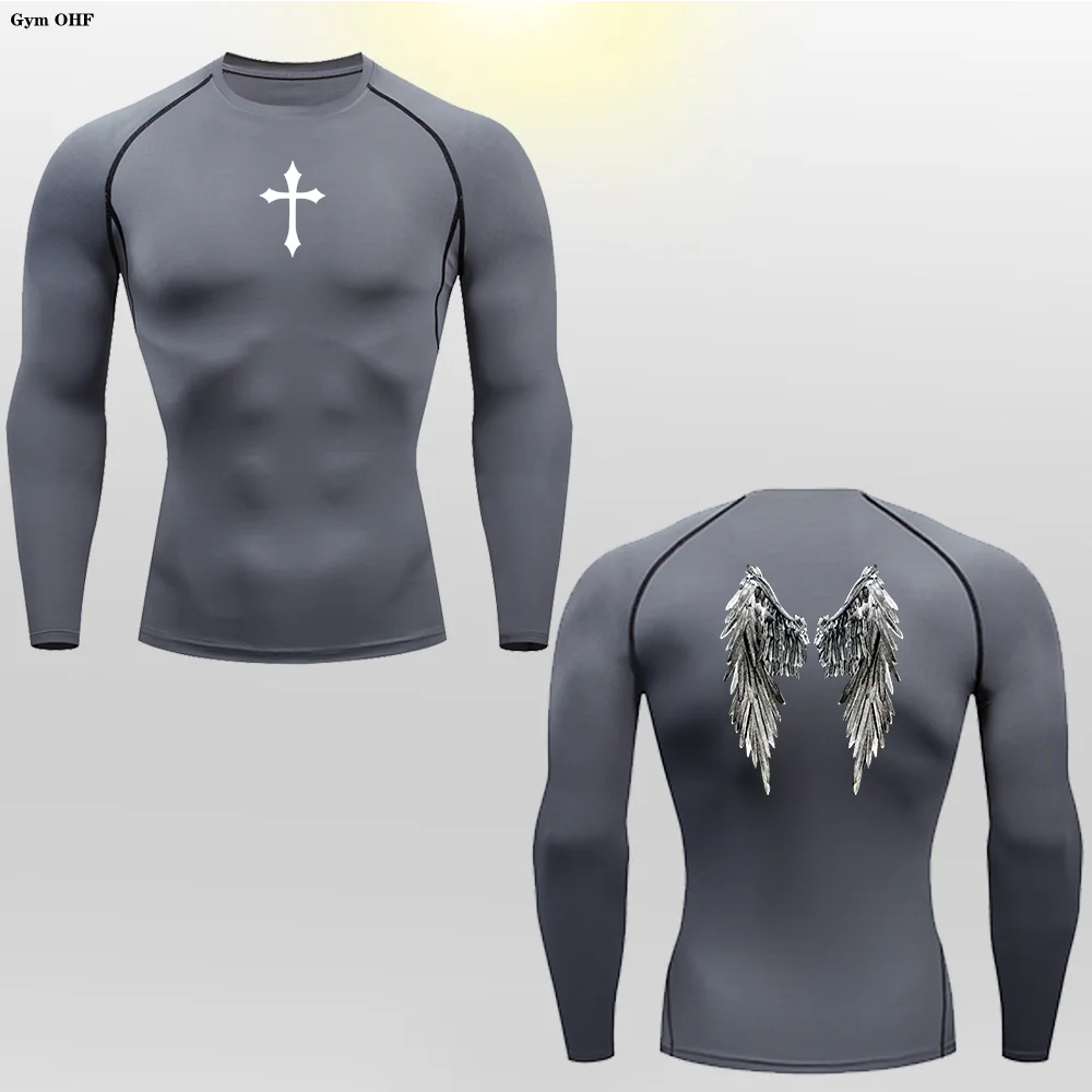 Long Sleeve Revena™ "Angel" Pattern Elastic Compression Shirt