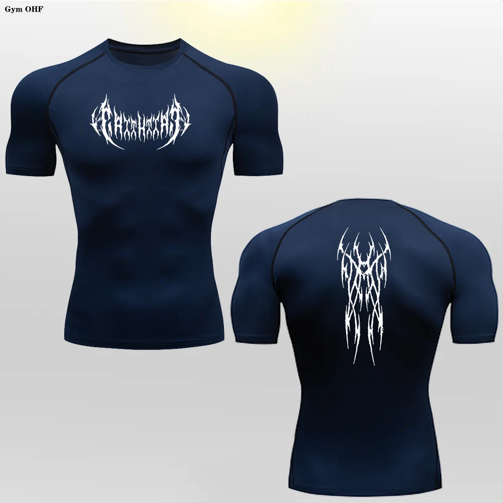 Short Sleeve Revena™ "Gothicah" Pattern Elastic Compression Shirt