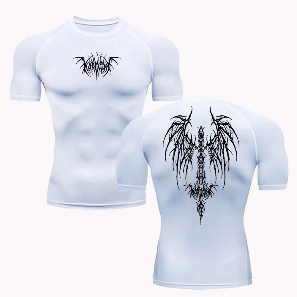 Short Sleeve Revena™ "Fallen Seraphim" Pattern Elastic Compression Shirt
