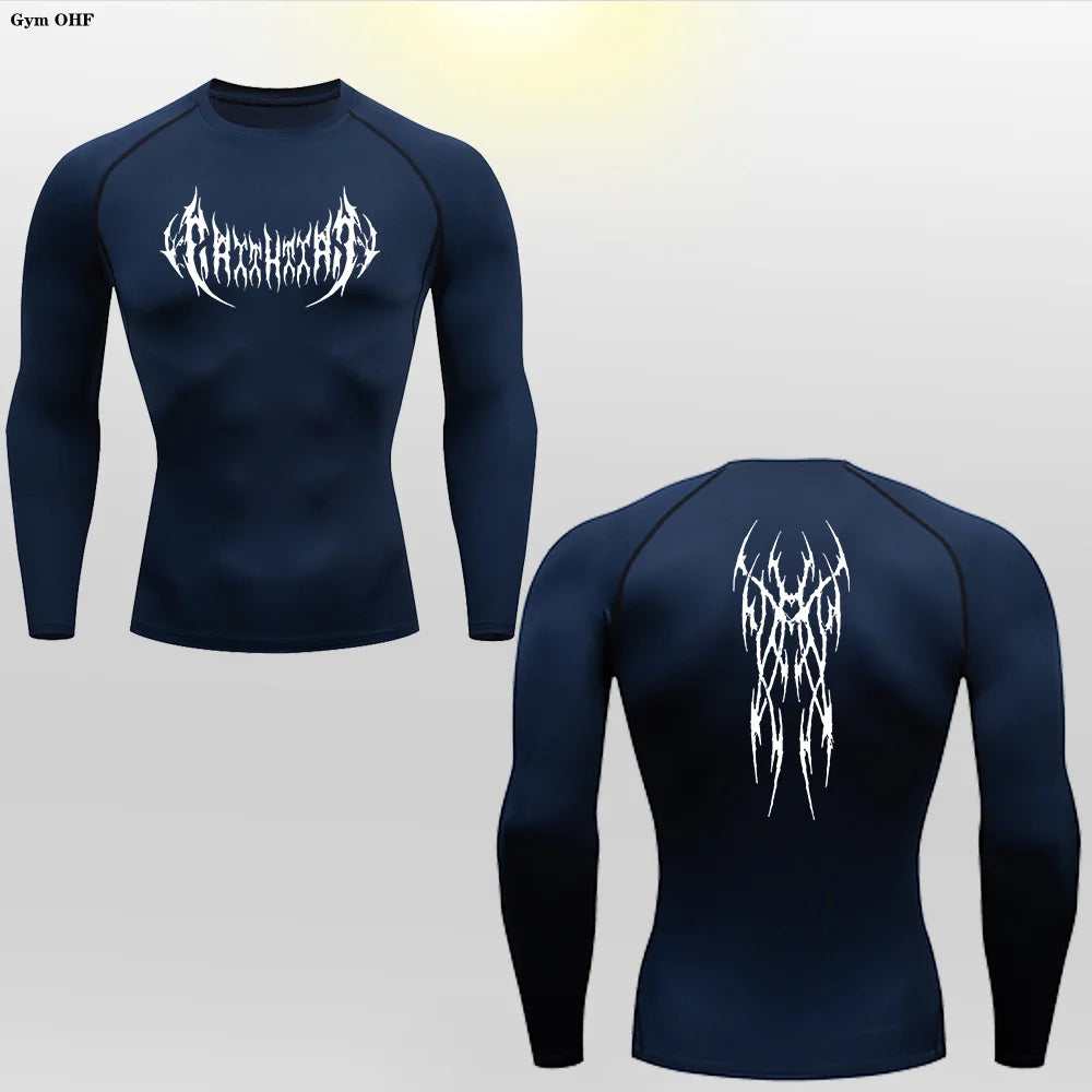 Long Sleeve Revena™ "Gothicah" Pattern Elastic Compression Shirt