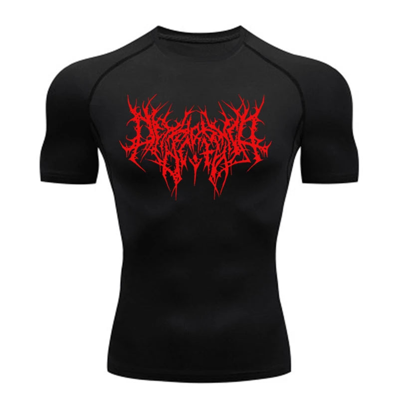 Short Sleeve Revena™ "Abstract Thorn" Pattern Elastic Compression Shirt
