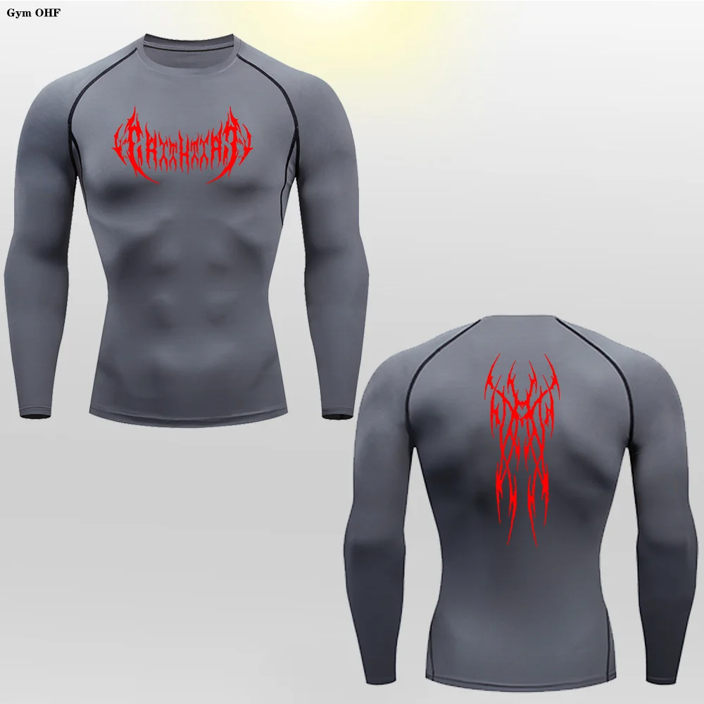 Long Sleeve Revena™ "Gothicah" Pattern Elastic Compression Shirt