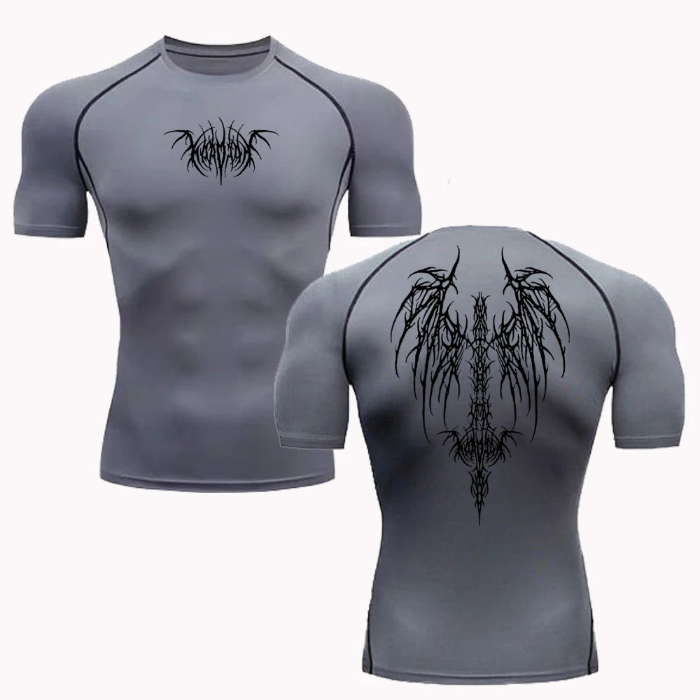 Short Sleeve Revena™ "Fallen Seraphim" Pattern Elastic Compression Shirt