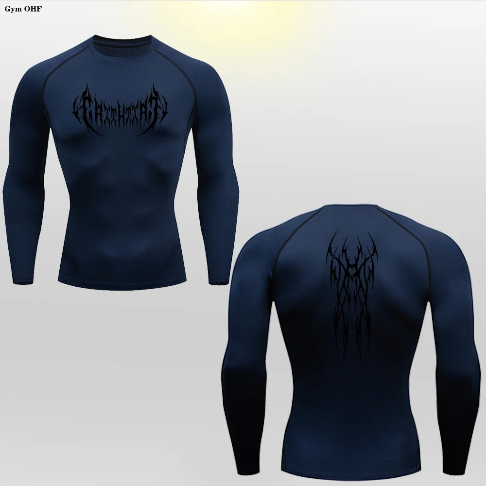 Long Sleeve Revena™ "Gothicah" Pattern Elastic Compression Shirt