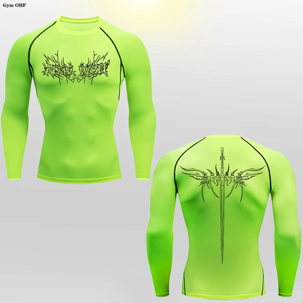Long Sleeve Revena™ "Alpha Wolf" Pattern Elastic Compression Shirt