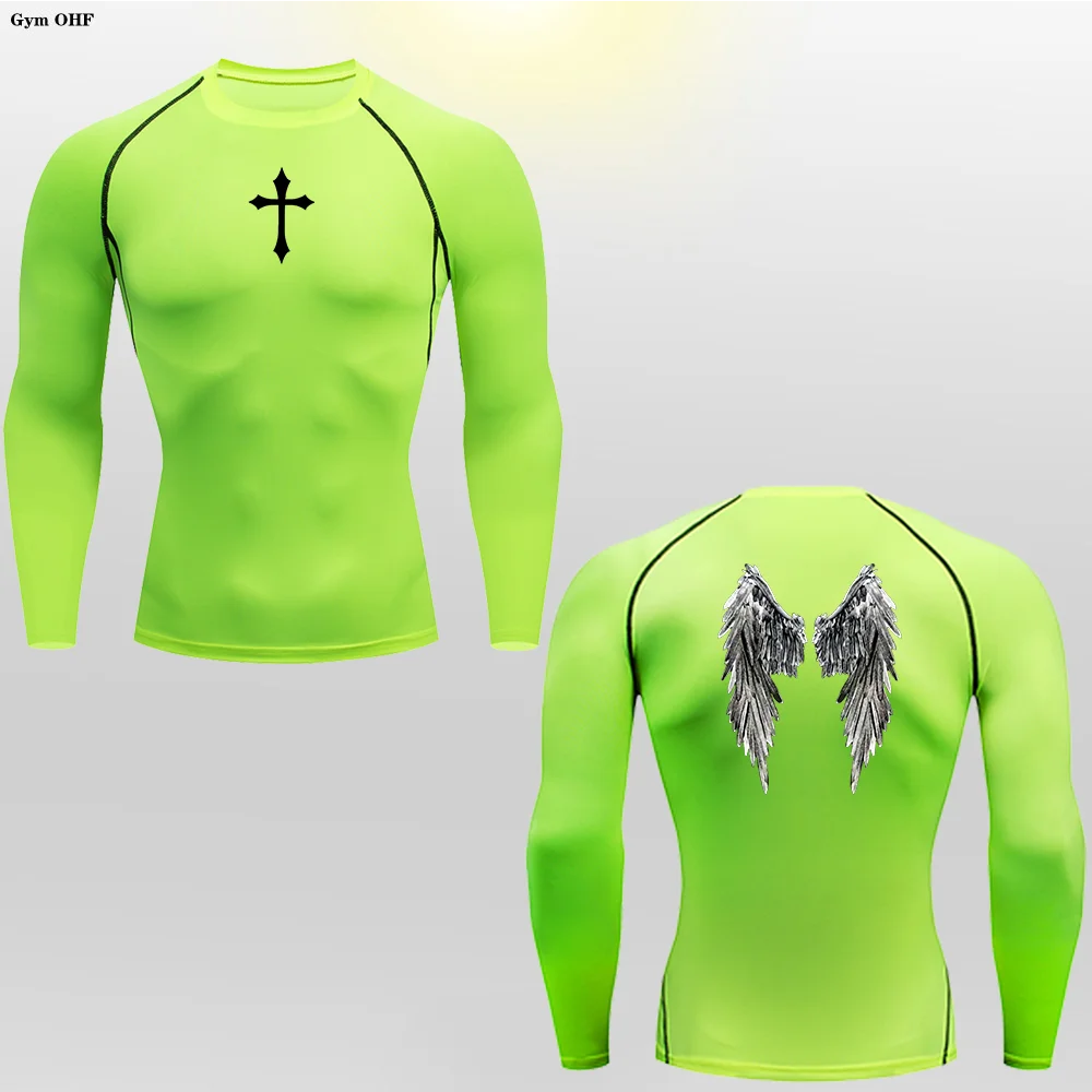 Long Sleeve Revena™ "Angel" Pattern Elastic Compression Shirt