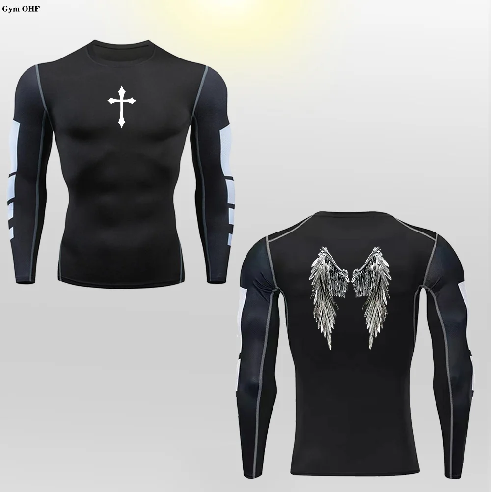 Long Sleeve Revena™ "Angel" Pattern Elastic Compression Shirt