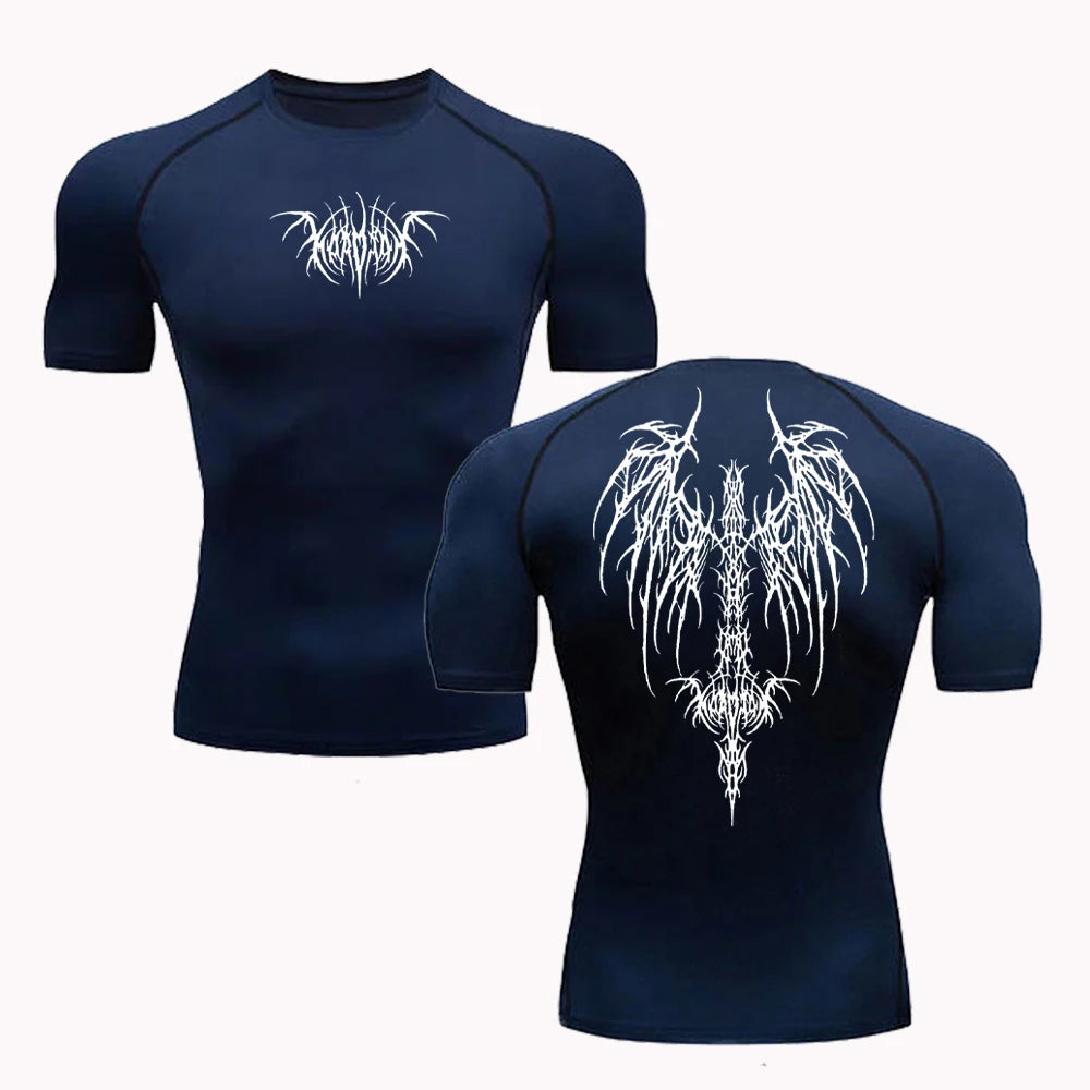 Short Sleeve Revena™ "Fallen Seraphim" Pattern Elastic Compression Shirt