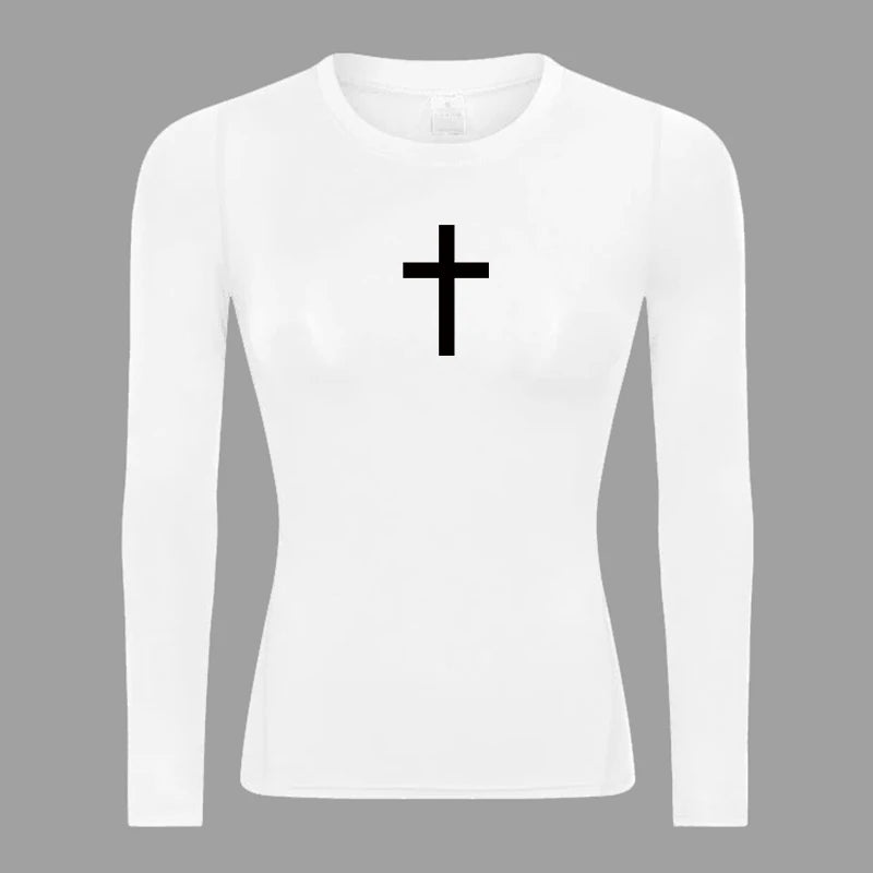 Long Sleeve Woman's Revena™ "Simple Cross" Pattern Elastic Compression Shirt