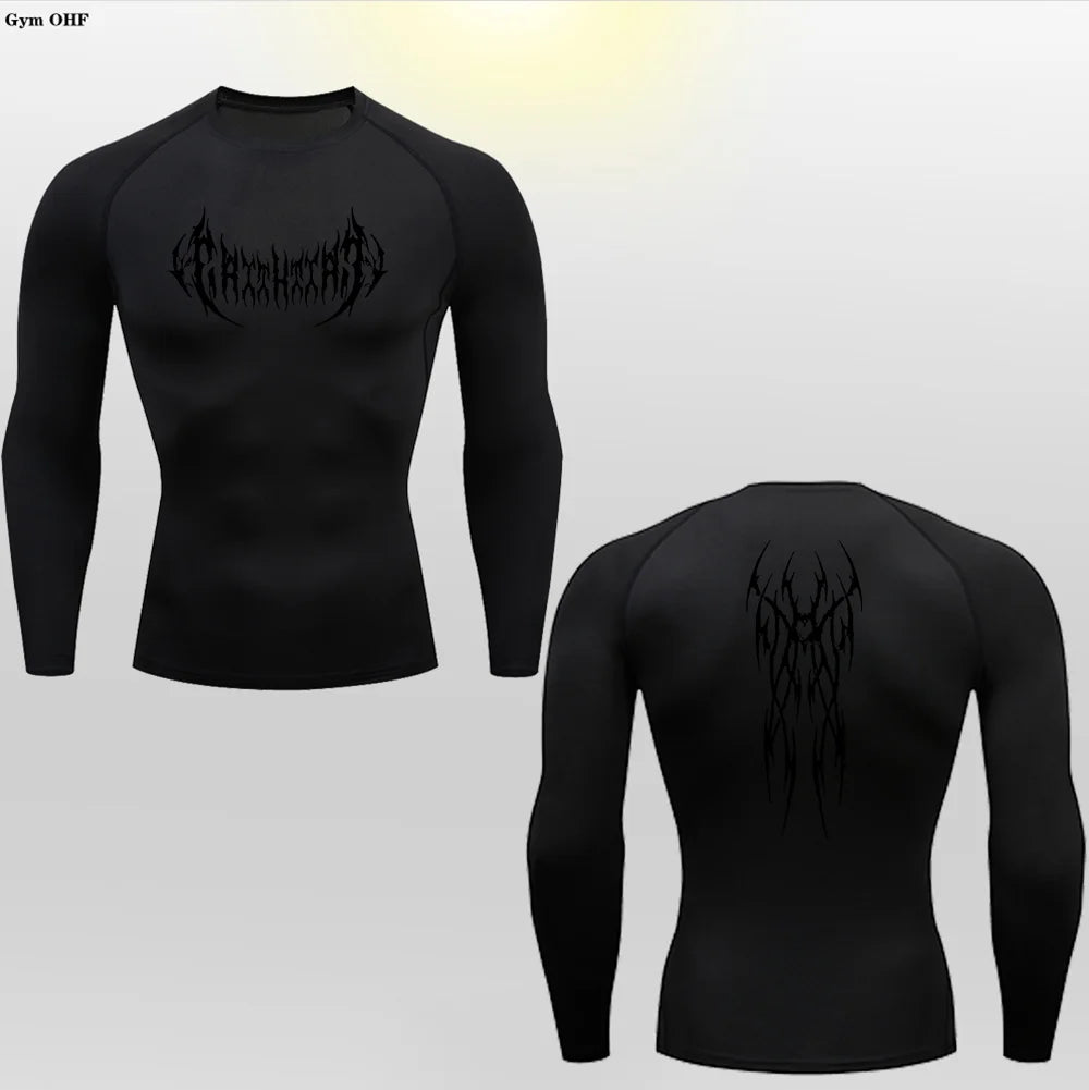Long Sleeve Revena™ "Gothicah" Pattern Elastic Compression Shirt