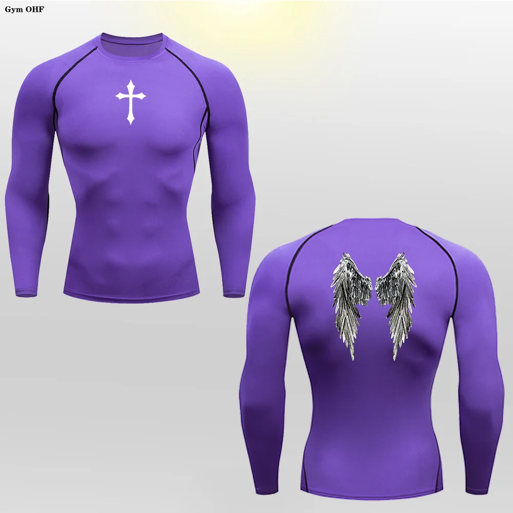 Long Sleeve Revena™ "Angel" Pattern Elastic Compression Shirt