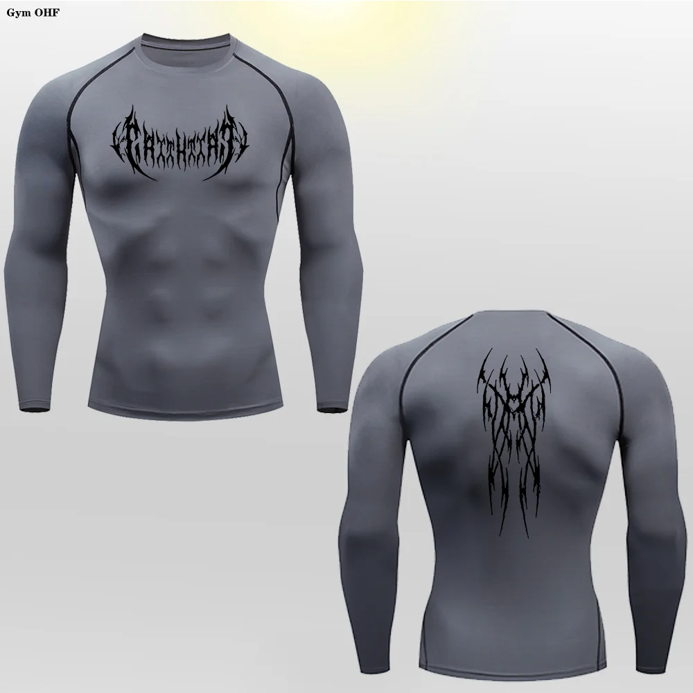 Long Sleeve Revena™ "Gothicah" Pattern Elastic Compression Shirt