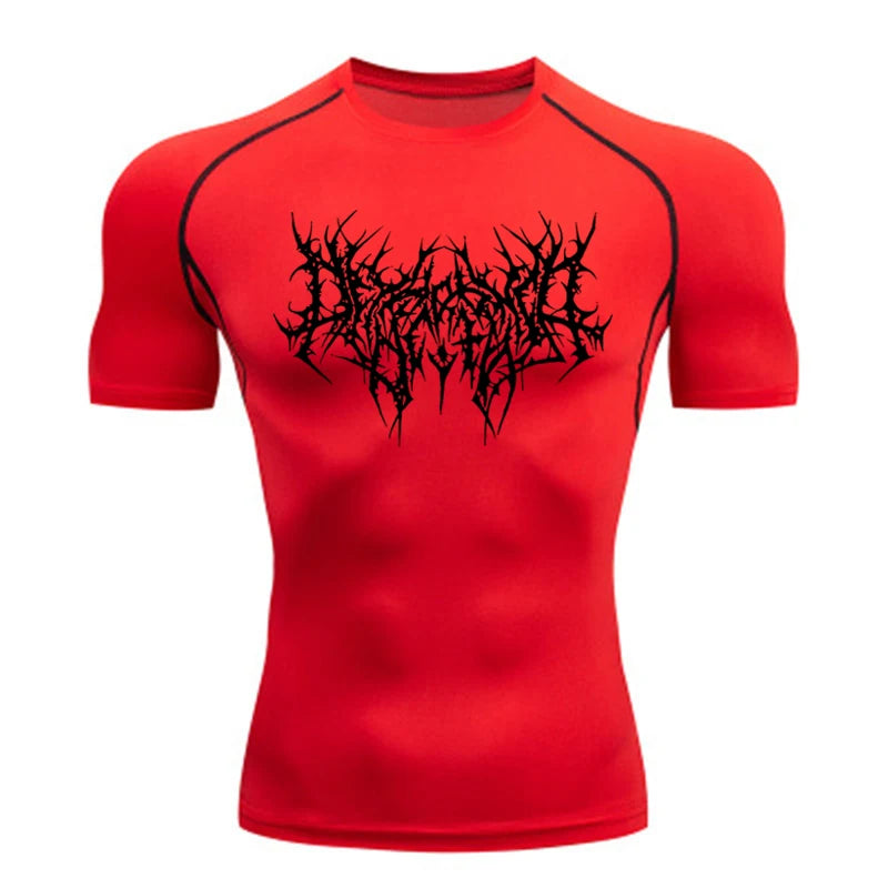 Short Sleeve Revena™ "Abstract Thorn" Pattern Elastic Compression Shirt