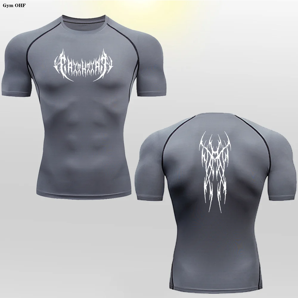 Short Sleeve Revena™ "Gothicah" Pattern Elastic Compression Shirt