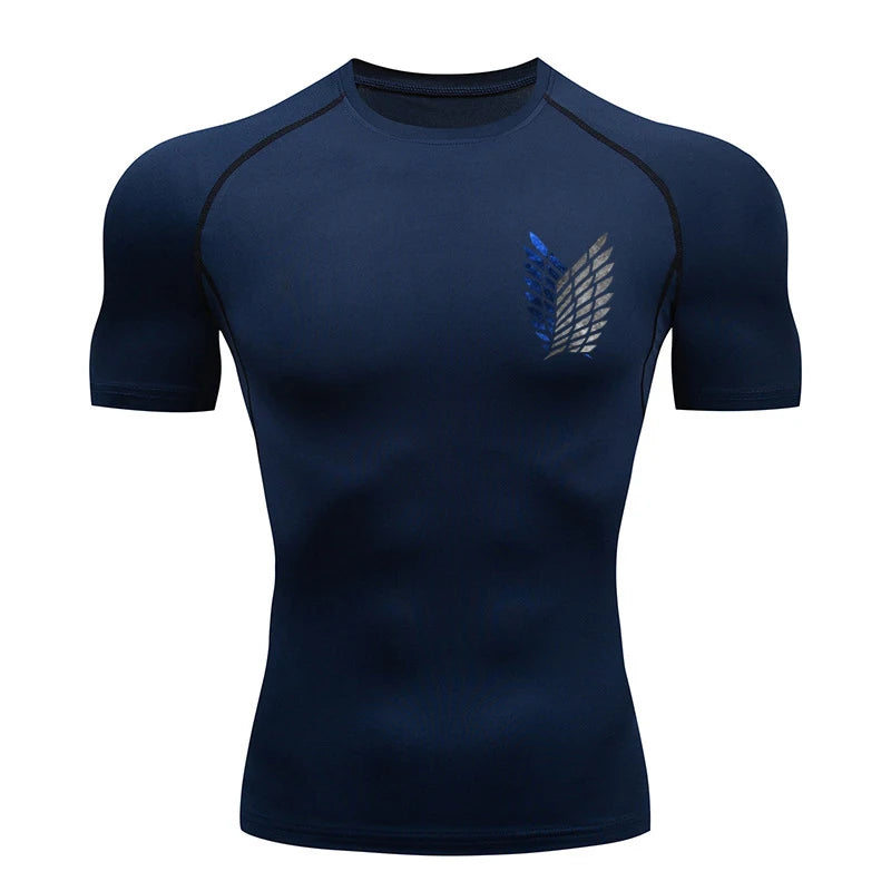 Short Sleeve Revena™ "Attack On Titan" Pattern Elastic Compression Shirt