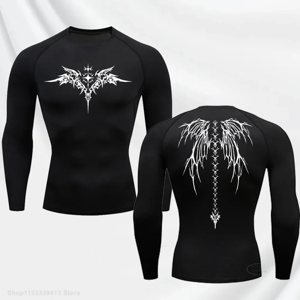 Long Sleeve Revena™ "Seraphim" Pattern Elastic Compression Shirt