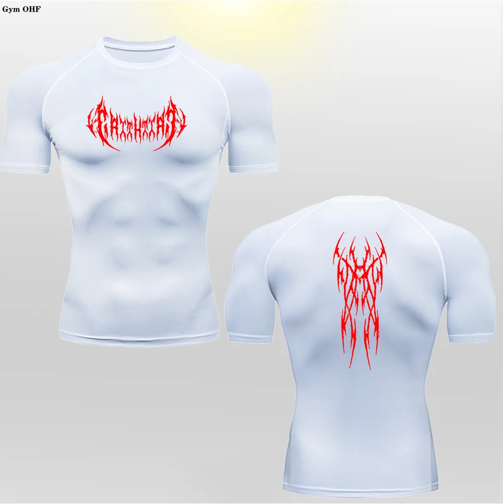 Short Sleeve Revena™ "Gothicah" Pattern Elastic Compression Shirt