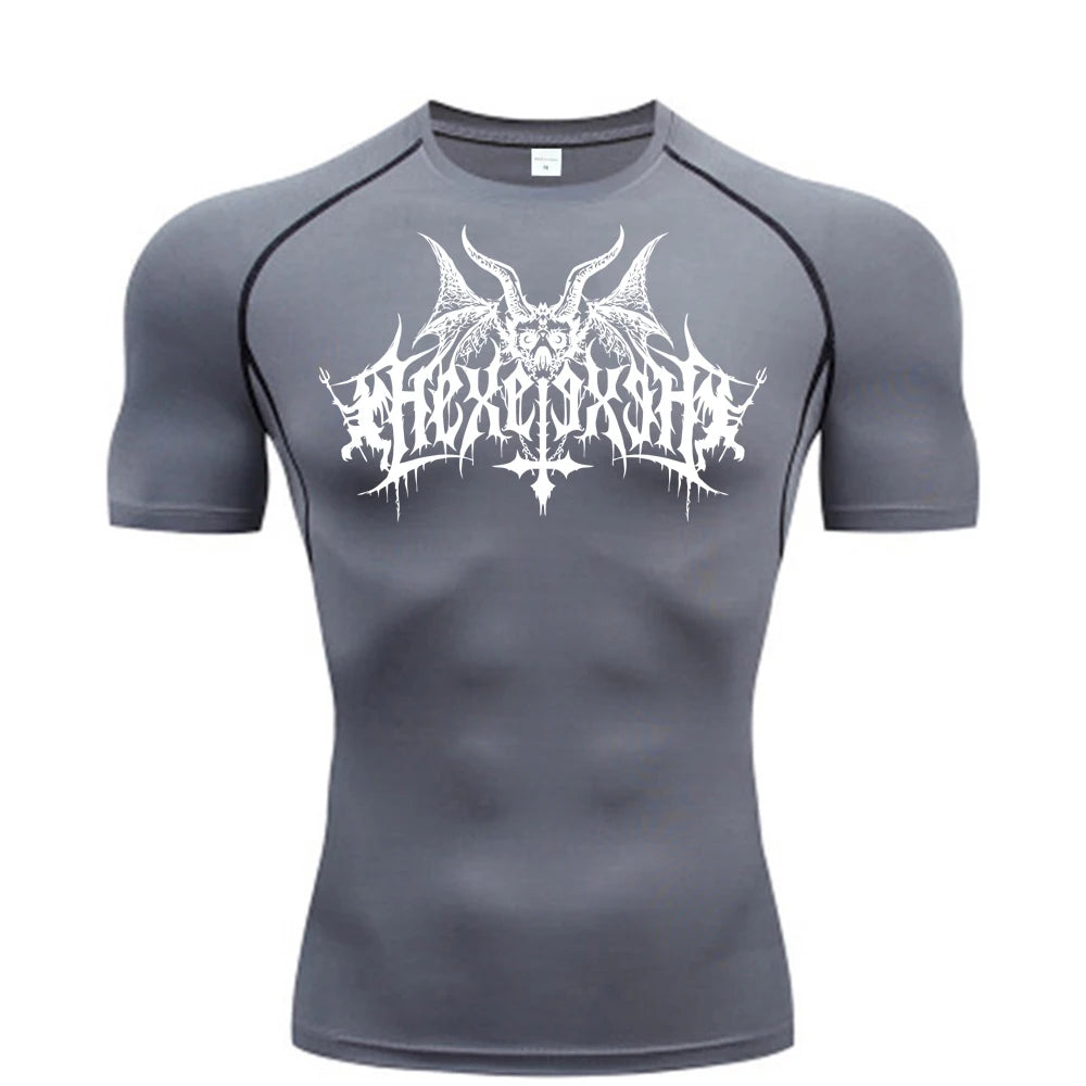 Short Sleeve Revena™ "Hexe" Pattern Elastic Compression Shirt