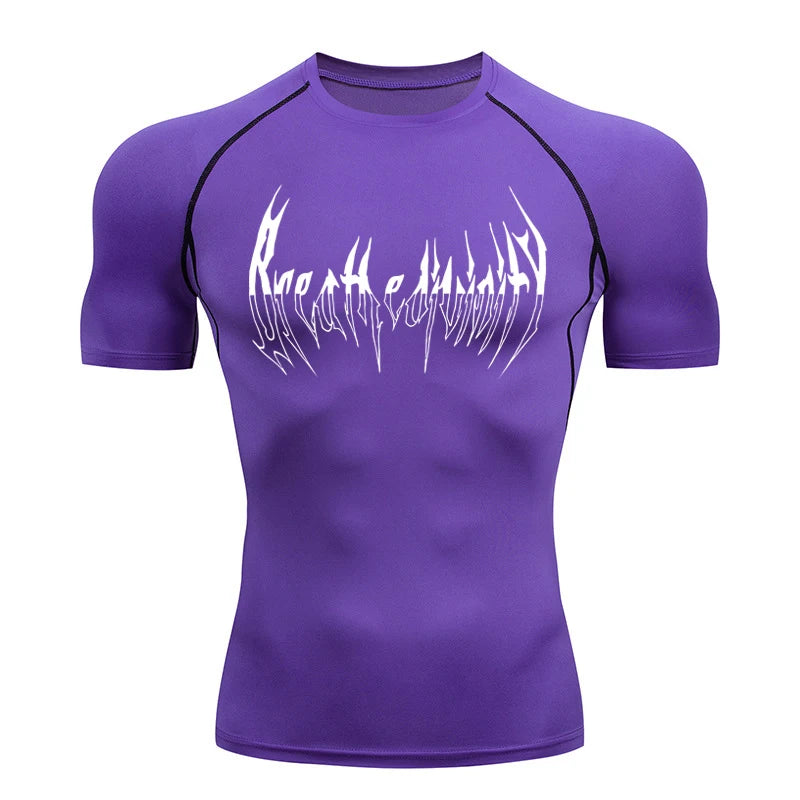 Short Sleeve Revena™ "Breathe Divinity" Pattern Elastic Compression Shirt