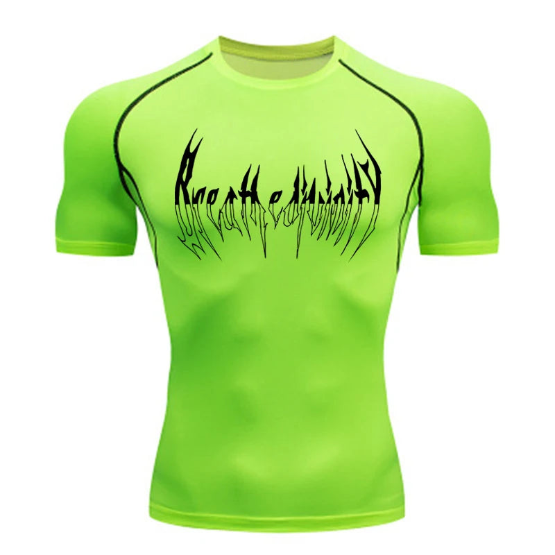 Short Sleeve Revena™ "Breathe Divinity" Pattern Elastic Compression Shirt