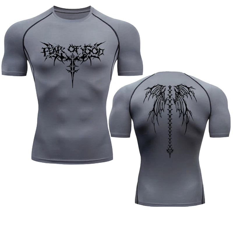 Short Sleeve Revena™ "Fear Of God" Pattern Elastic Compression Shirt