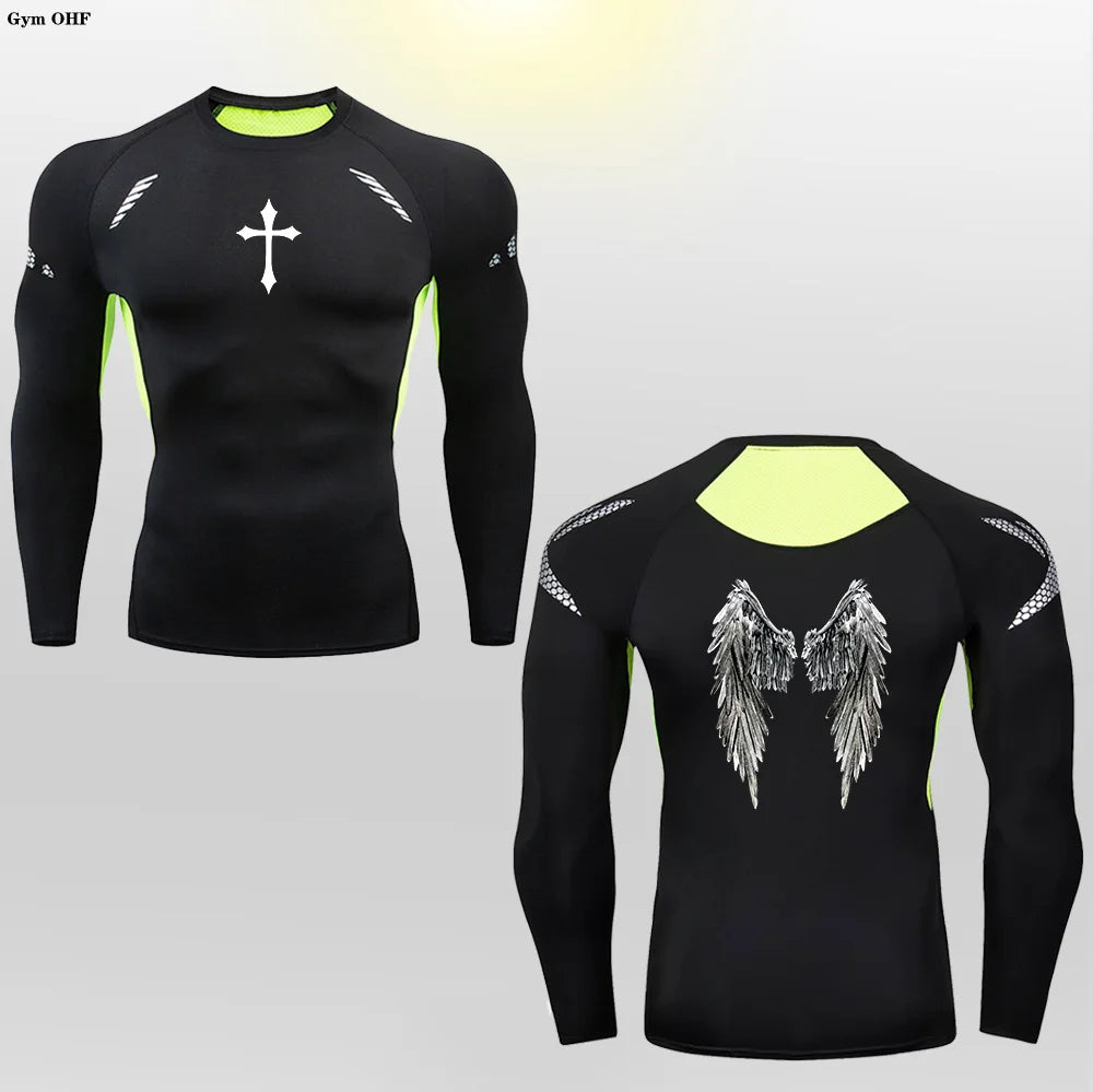 Long Sleeve Revena™ "Angel" Pattern Elastic Compression Shirt