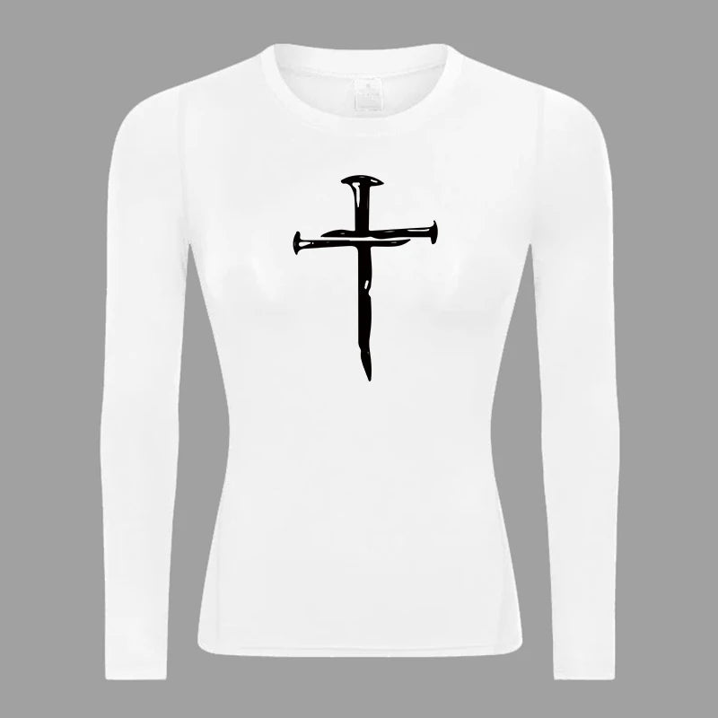 Long Sleeve Woman's Revena™ "Nail Cross" Pattern Elastic Compression Shirt