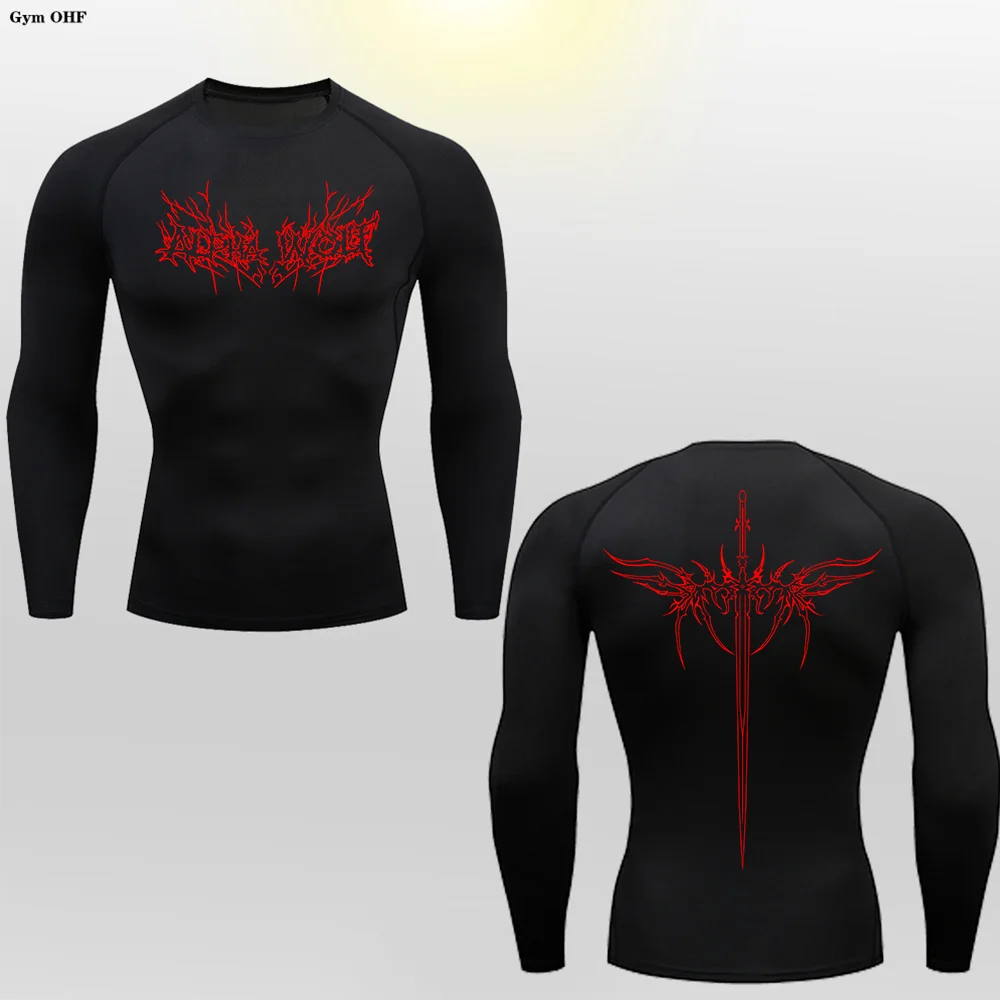 Long Sleeve Revena™ "Alpha Wolf" Pattern Elastic Compression Shirt