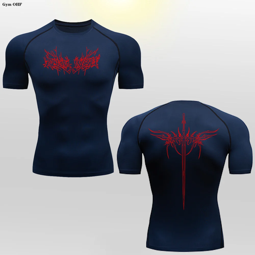 Short Sleeve Revena™ "Alpha Wolf" Pattern Elastic Compression Shirt