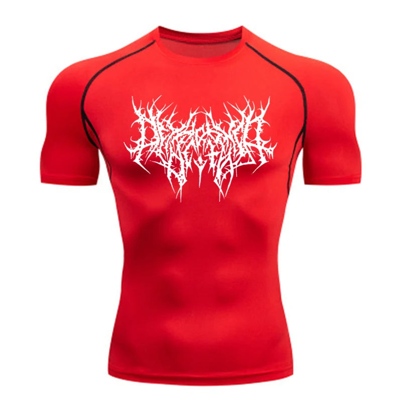 Short Sleeve Revena™ "Abstract Thorn" Pattern Elastic Compression Shirt