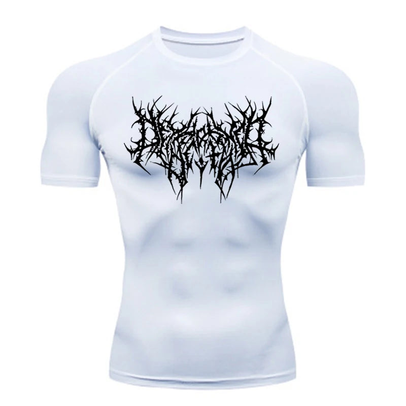 Short Sleeve Revena™ "Abstract Thorn" Pattern Elastic Compression Shirt