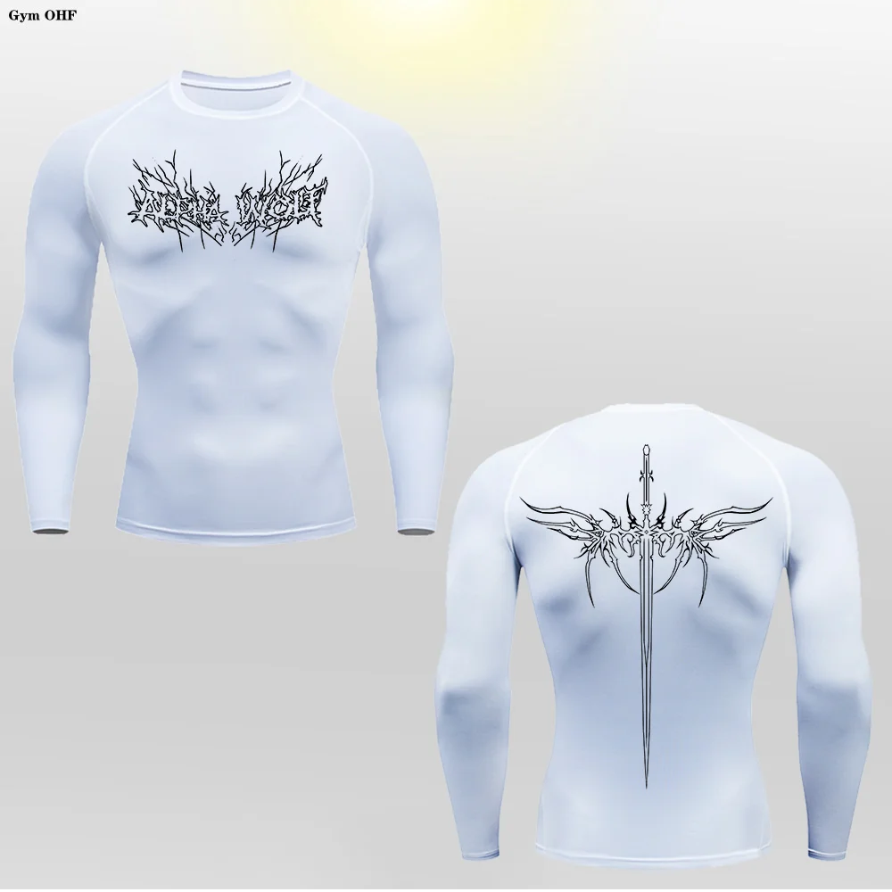 Long Sleeve Revena™ "Alpha Wolf" Pattern Elastic Compression Shirt