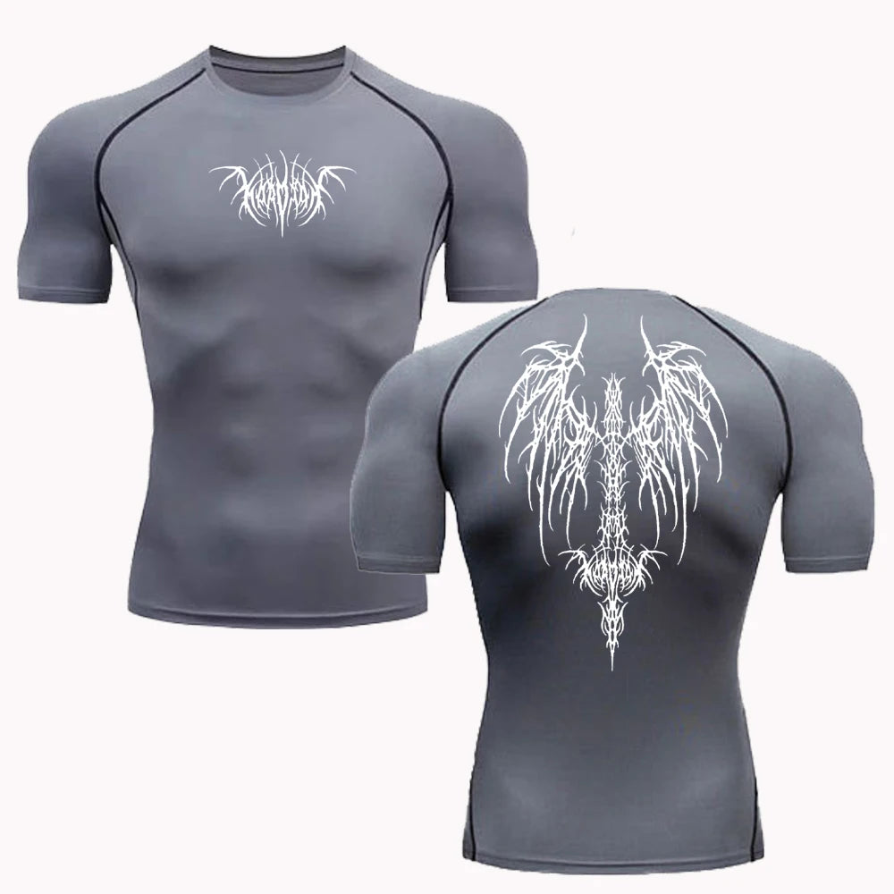 Short Sleeve Revena™ "Fallen Seraphim" Pattern Elastic Compression Shirt