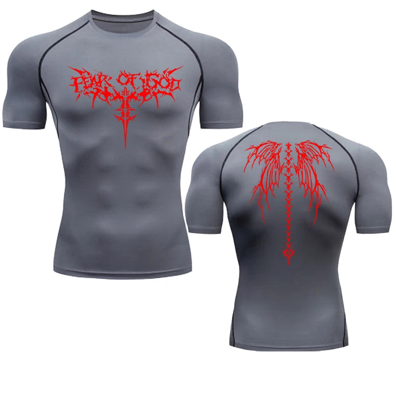 Short Sleeve Revena™ "Fear Of God" Pattern Elastic Compression Shirt