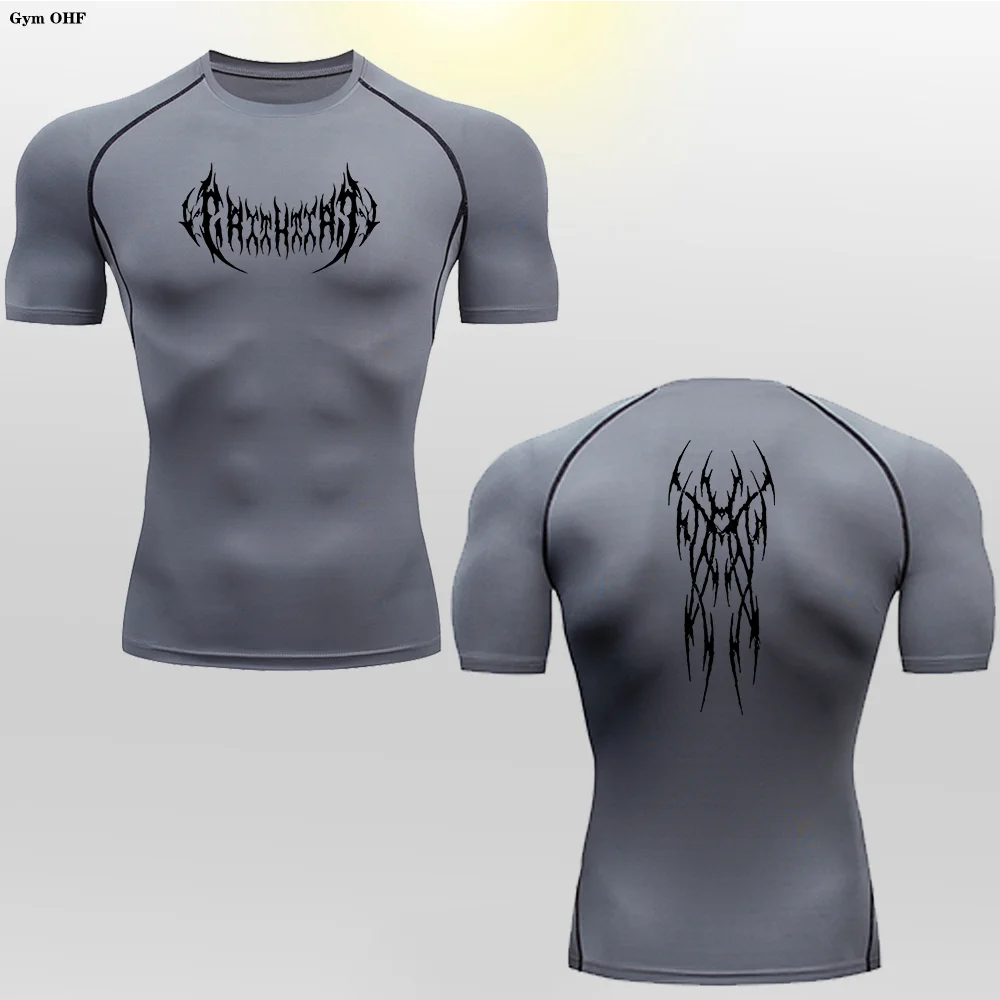Short Sleeve Revena™ "Gothicah" Pattern Elastic Compression Shirt
