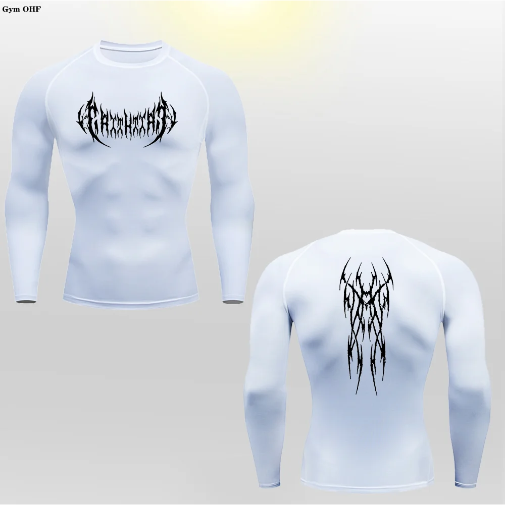 Long Sleeve Revena™ "Gothicah" Pattern Elastic Compression Shirt