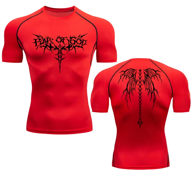 Short Sleeve Revena™ "Fear Of God" Pattern Elastic Compression Shirt