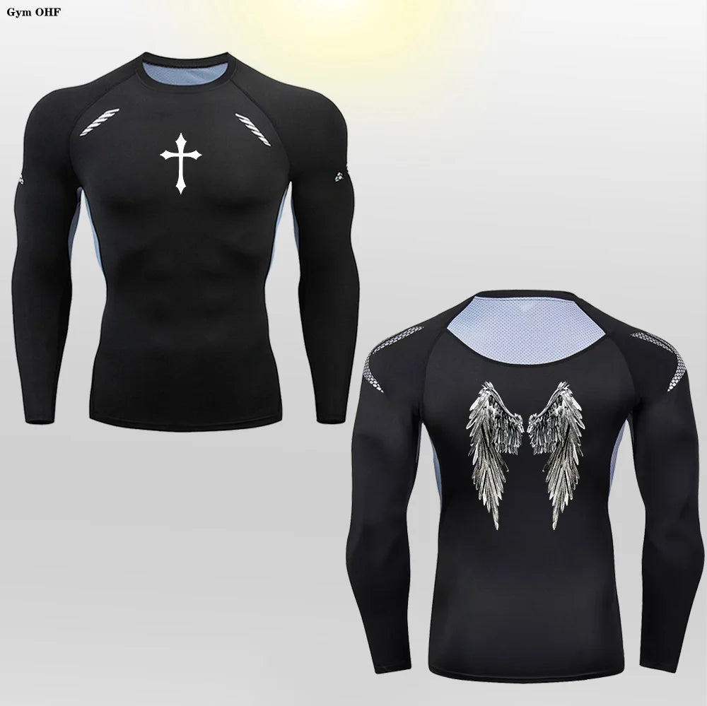 Long Sleeve Revena™ "Angel" Pattern Elastic Compression Shirt