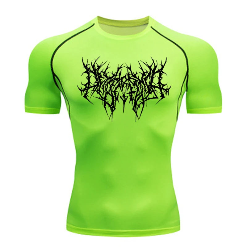 Short Sleeve Revena™ "Abstract Thorn" Pattern Elastic Compression Shirt