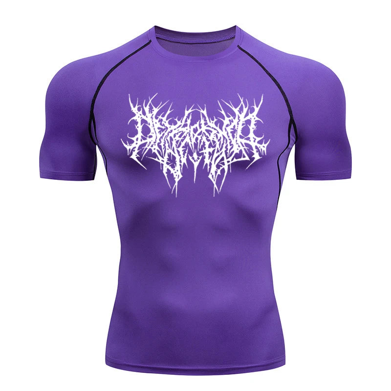 Short Sleeve Revena™ "Abstract Thorn" Pattern Elastic Compression Shirt