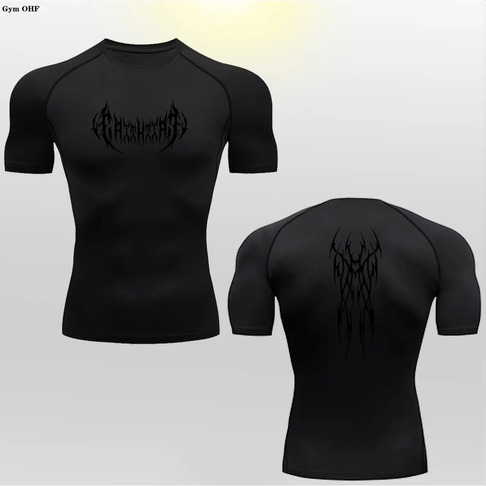 Short Sleeve Revena™ "Gothicah" Pattern Elastic Compression Shirt