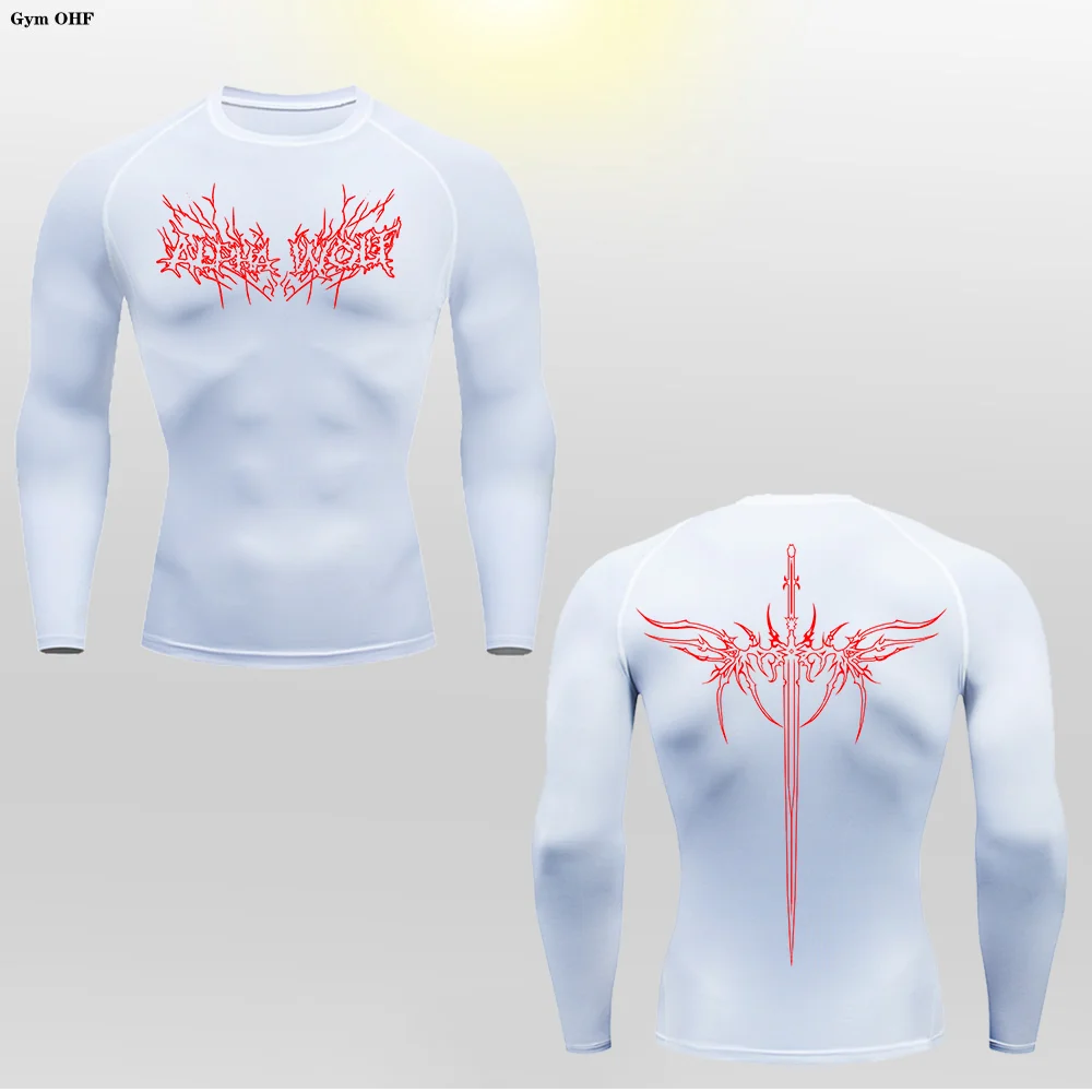 Long Sleeve Revena™ "Alpha Wolf" Pattern Elastic Compression Shirt